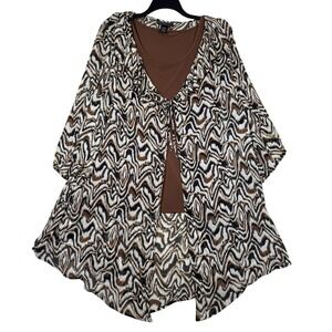 Russell Kemp‎ Black Label Kimono Top Set Women's 3X Brown Beaded Animal Print